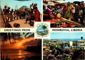 VINTAGE CONTINENTAL SIZE POSTCARD GREETINGS FROM MONROVIA LIBERIA MAILED 1978