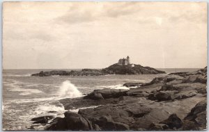 Postcard RPPC c1911 York Beach Maine Nubble Island Lighthouse Scenic View