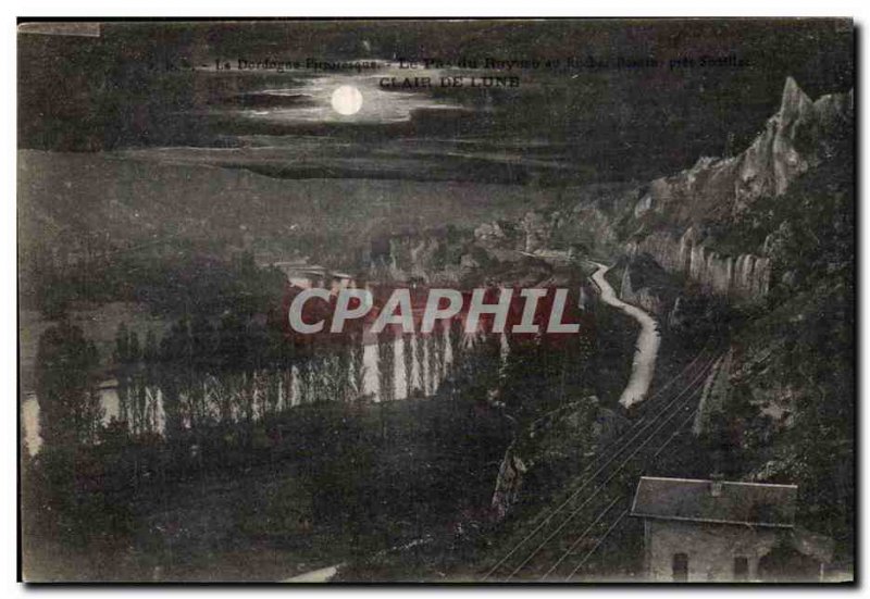 Old Postcard Dordogne not Raysse the sharp rock near Souillac Moonlight