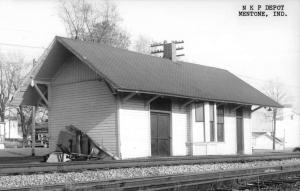 Mentone Indiana NKP Railroad Depot Real Photo Vintage Postcard K100398