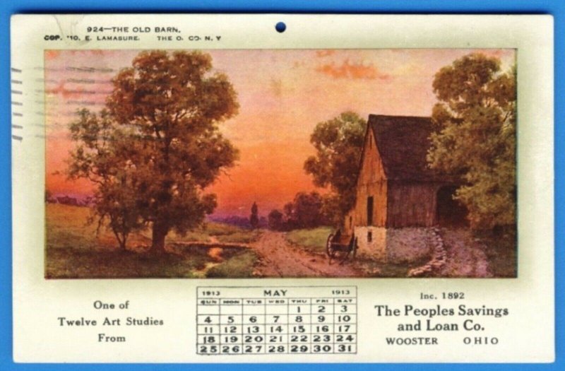 WOOSTER, OHIO 1913 - May 1913 Calendar for The Peoples Savings & Loan Co.