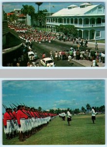 2 Postcards SUVA, FIJI ~ Parade FIJI MILITARY FORCES BAND & Redcoats 1960s-70s