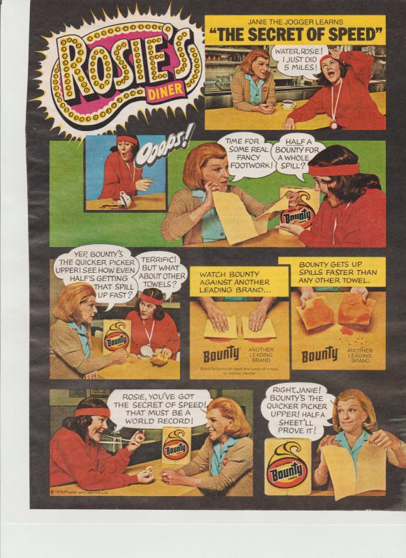 Bounty Paper Towels 1979 Ad, Nancy Walker, Rosie's Diner, The Secret of Speed