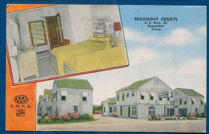 Beaumont Texas tx Courts US Highway Hwy 90 Linen Postcard roadside