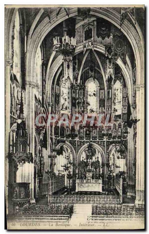 Old Postcard Lourdes Basilica Interior