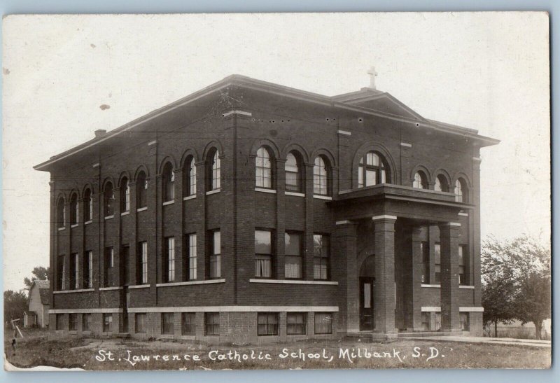 Milbank South Dakota SD Postcard RPPC Photo St. Lawrence Catholic School c1910's