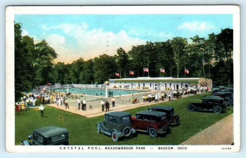 BASCOM, Ohio OH ~ Meadowbrook Park CRYSTAL SWIMMING POOL 1938 Postcard