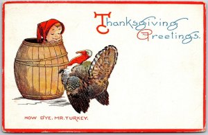 1914 Turkey Maybe Inside The Barrel Thanksgiving Greetings Posted Postcard