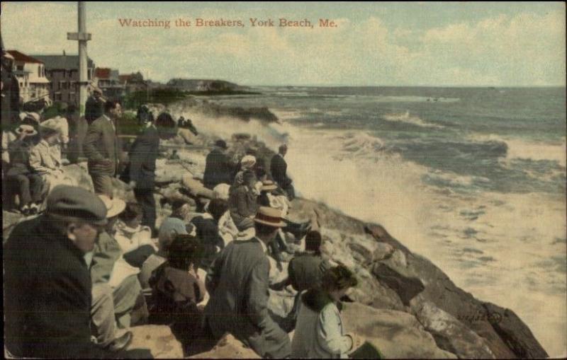 York Beach ME People Watching Waves c1910 Postcard