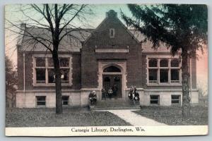 Darlington Wisconsin~Carnegie Public Library~Kids on Steps Waiting to Open~c1910