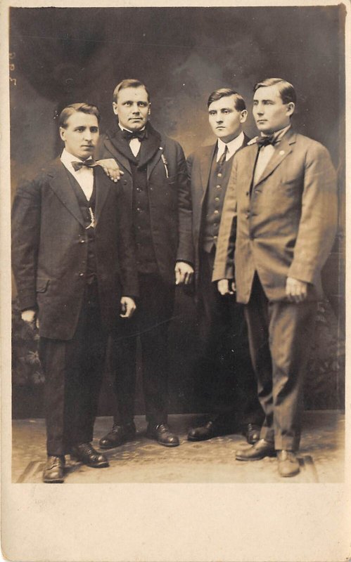 c1910 RPPC Real Photo Postcard Four Young Men In Suits 