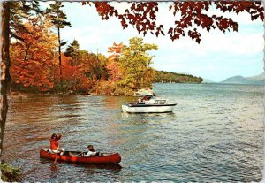 Lake George, NY New York  BOATING ON THE LAKE Boat & Canoe 4X6 Vintage Postcard