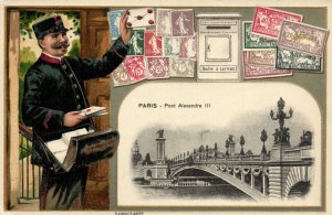 PC STAMPS, PARIS, PONT ALEXANDRE III, Vintage EMBOSSED Postcard (b47941)