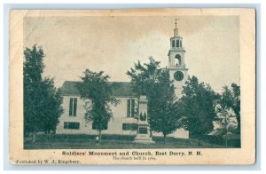 c1905 Soldiers Monument And Church East Derry New Hampshire NH Antique Postcard