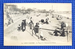 Vintage c1910 Beach and Ocean Boulevard Sunbathing Saint Nazaire France Postcard