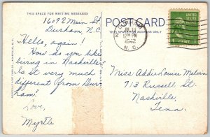 Durham North Carolina 1942 Postcard US Post Office Building Flag