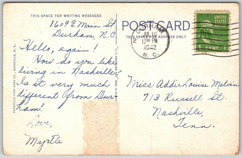 Durham North Carolina 1942 Postcard US Post Office Building Flag