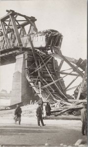 Saskatoon Saskatchewan Train Accident on Bridge Collapse 1912 RPPC Postcard E86