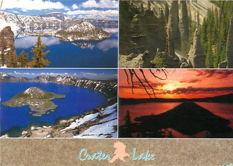 Crater Lake Blue Lake Sunset Pine Trees Volcanios Oregon  Postcard  # 7066