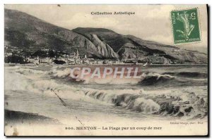 Old Postcard Menton The Beach For A Coup De Mer