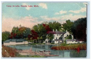 1912 Camp Arcadia Hamlin Exterior Building Canoe Lake Michigan Vintage Postcard