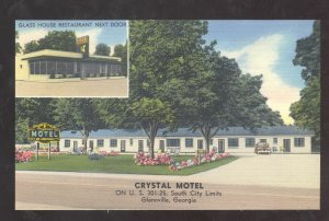 GLENNVILLE GEORGIA CRYSTAL MOTEL VINTAGE LINEN ADVERTISING POSTCARD