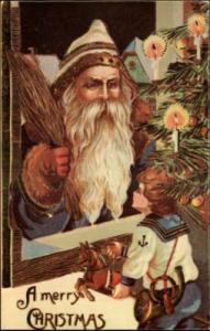 Christmas Santa Gilt Embossed Repro Postcard