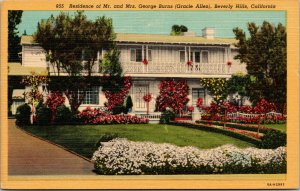 Vtg Residence Of George Burns Gracie Allen Beverly Hills California CA Postcard