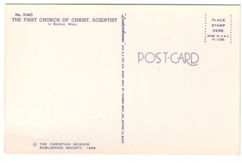 The First Church Of Christ, Scientist In Boston MA, Vintage 1962 Chrome Postcard