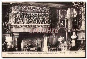 Old Postcard Josselin Chateau Grand granite stone Fireplace Lounge bearing ar...