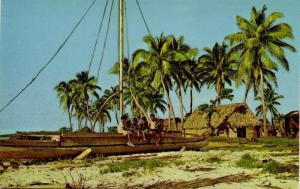fiji islands, Native Fijian Koro, Takia Canoe (1960s) Curteich 1080
