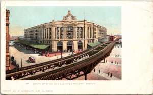 S Station Elevated Railway Boston Massachusetts MA Antique Postcard UDB UNP