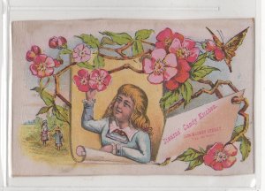 Stearns' Candy Kitchen Business Advertising Card, Girl Butterflies & Flowers