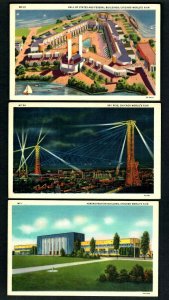 #48e Lot of 3 Chicago Worlds Fair 1933 Night Sky Line Aerial View Unused Linen