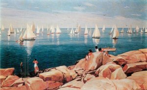 Massachusetts Rockport White Sails racing Boats 1950s Postcard 22-6548
