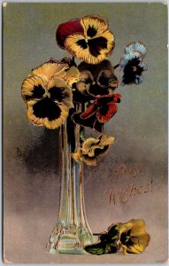 Best Wishes Pansies In Vase Greetings Card Postcard 