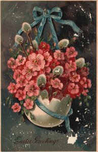 Easter Greetings Pink Flower Petals Holiday Wishes Card Vintage Postcard c1910