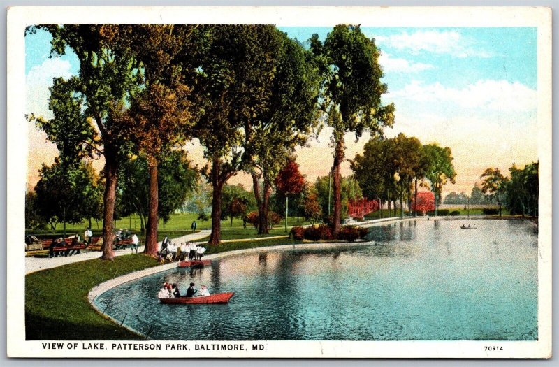 Vtg Baltimore Maryland MD View of Lake Patterson Park 1920s View Postcard