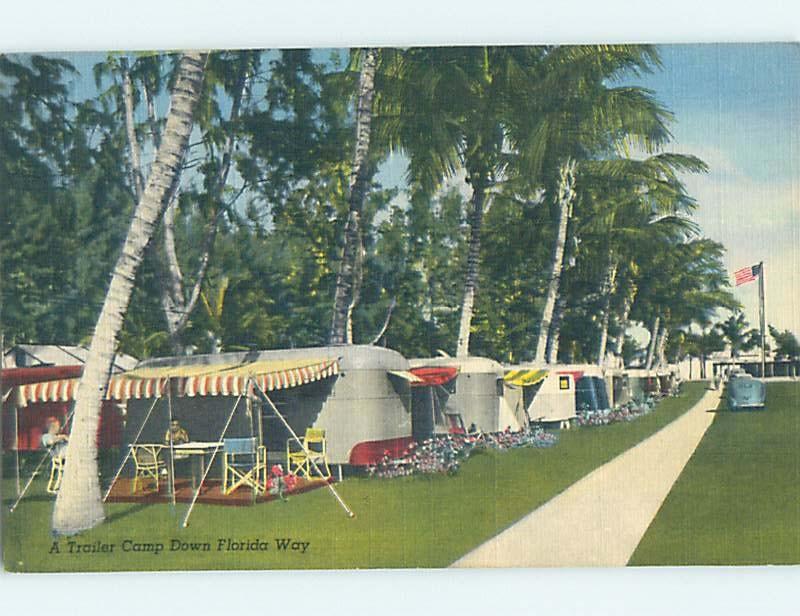 Unused Linen Camping OLD TRAILERS AT CAMPGROUND state of Florida HM9243@