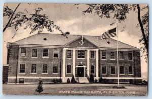 c1950's State Police Barracks Building US Flag Colchester Connecticut Postcard