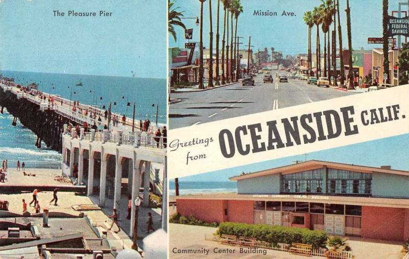Oceanside California Greetings Multiview Pier Mission Ave Postcard J70411