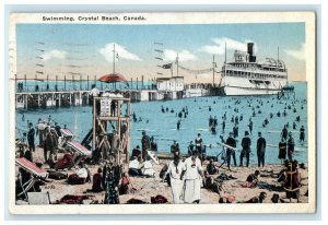 1918 Swimming Crystal Beach Canada Steamer Ship Posted Antique Postcard