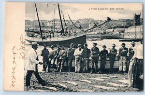 c1905 A Fish Sale On The Beach England Tuck Boats Posted Antique  Postcard