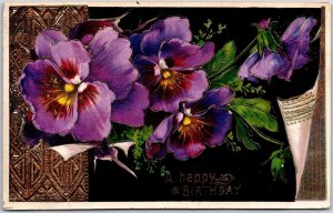 A Happy Birthday Pansies Large Petals Greetings Wishes Card Posted Postcard