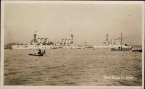 Shanghai China Battleships Ships in Harbor c1932 Real Photo Postcard