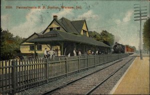 Warsaw IN Penna RR Train Station Depot c1910 Postcard