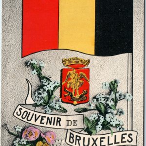 c1900s Brussels, Belgium Flag Coat of Arms Floral Souvenir Postcard A345