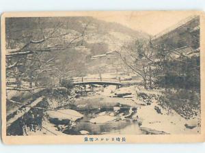 Old Postcard BRIDGE OVER RIVER IN WINTER Published In Nagasaki Japan F4998