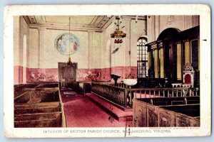 1918 Williamsburg Virginia Vintage Postcard Interior Bruton Parish Church Altar