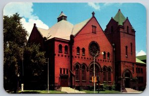 Elgin Illinois~First Congregational Church Bldg Street View~Vintage Postcard